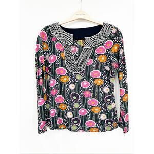 Tory Burch Boho Embroidered Floral Logo Tunic Size 4